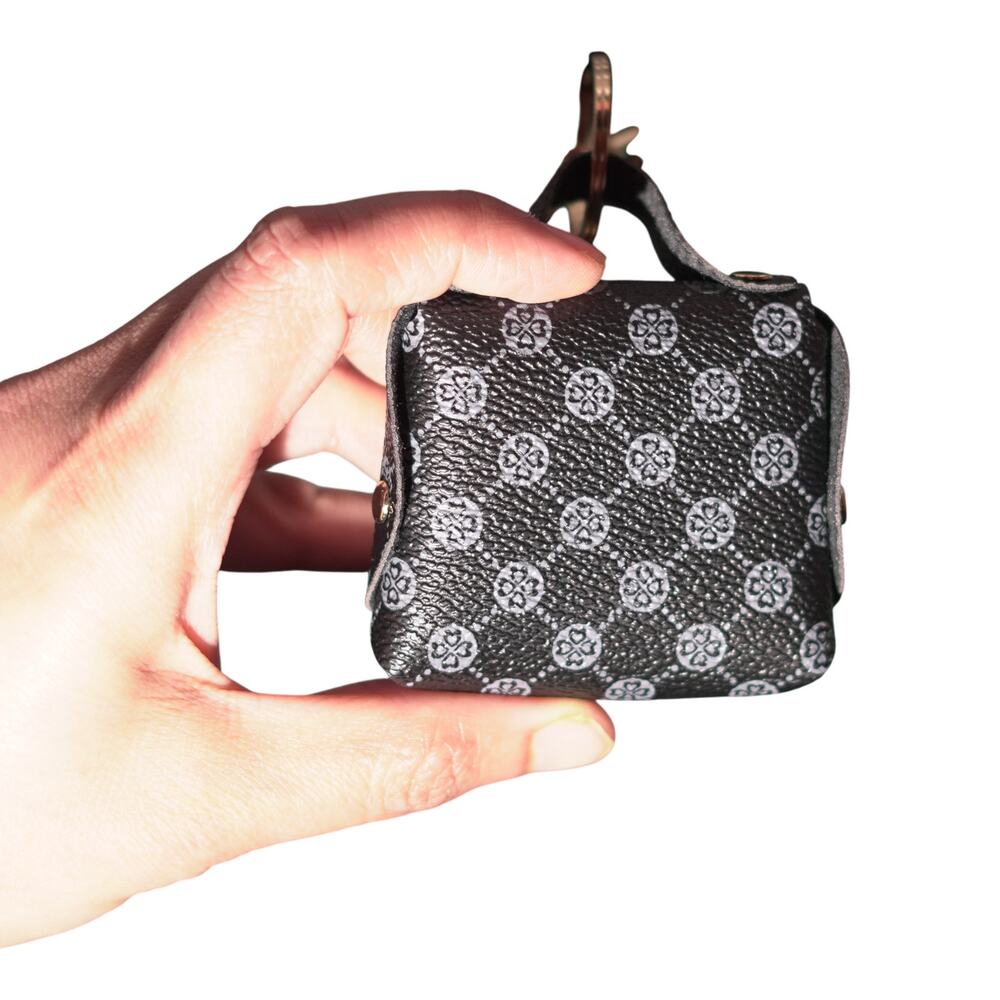 Mini Bag Keychain Charm Coin Purse Black Gray Monogram Gold Hardware Pearls NWT - Picture 3 of 11